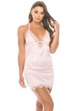 2 Piece Satin Lace Trimmed Slip Set With Matching Thong - Image 7