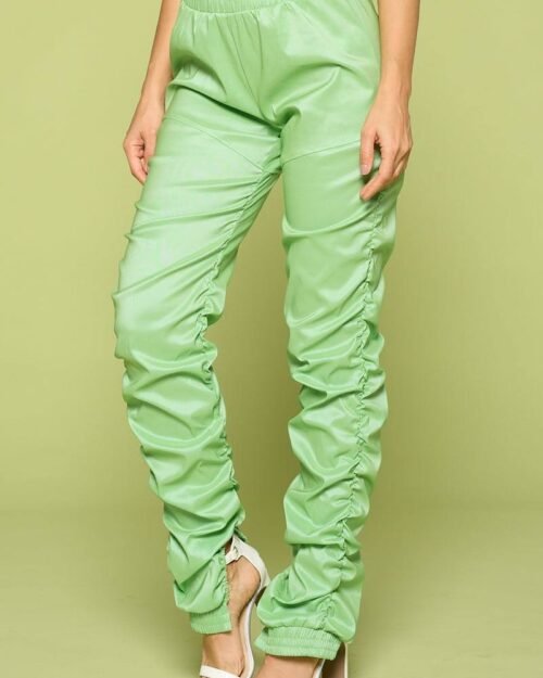 leather pu ruched pants