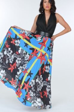 boho pleated maxi skirt print women