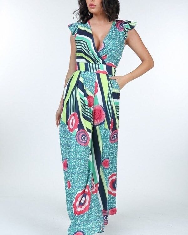 Ruffle Sleeve Surplice Jumpsuit