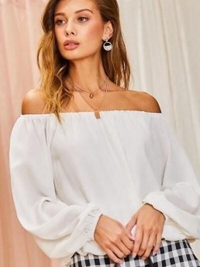 Off Shoulder Long Bubble Sleeve Solid Top Off Shoulder Long Bubble Sleeve Solid Top