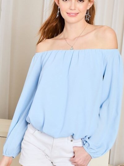 Off Shoulder Long Bubble Sleeve Solid Top Off Shoulder Long Bubble Sleeve Solid Top