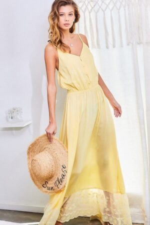 Elegant Lace Maxi Dress Adjustable Fit & Button Down