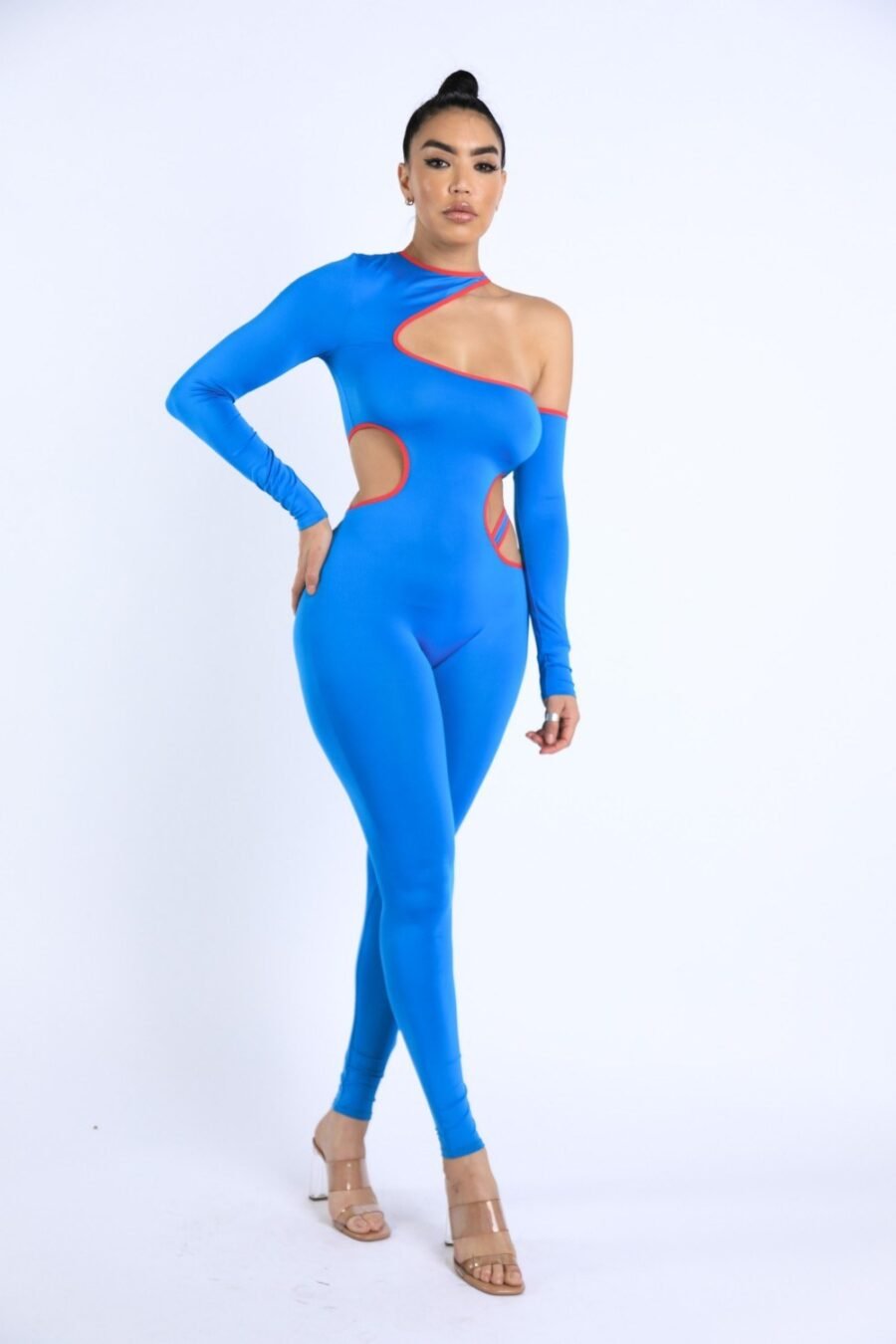 Color binding detailed cutout jumpsuit - image 2