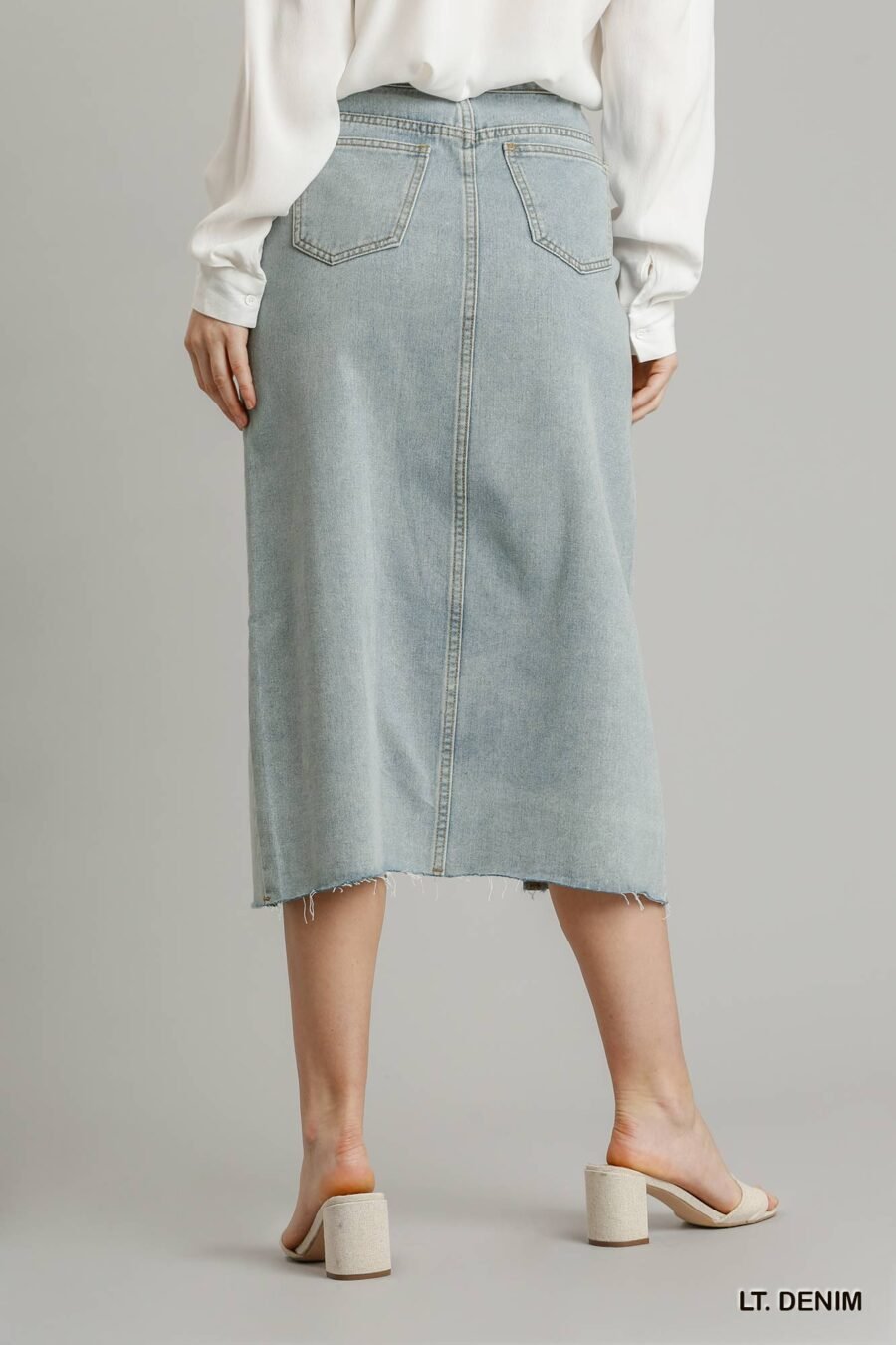 Asymmetrical waist and button up front split denim skirt with back pockets a... - image 4