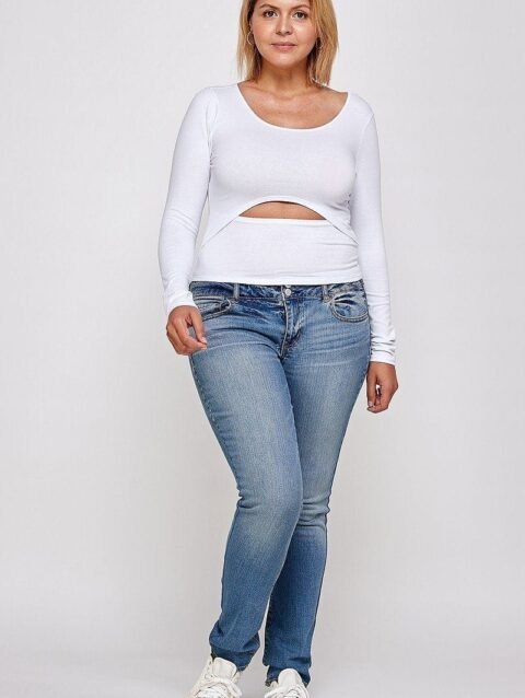 Solid Round Neck Top, With Long Sleeves, And Cut-out Detail