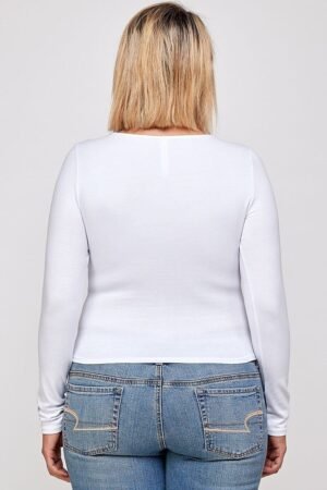 Solid Round Neck Top, With Long Sleeves, And Cut-out Detail Solid Round Neck Top, With Long Sleeves, And Cut-out Detail