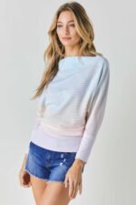 Tie Dye Knit Boatneck Elastic Hem Top - Image 3