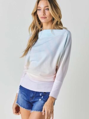 Tie Dye Knit Boatneck Elastic Hem Top Tie Dye Knit Boatneck Elastic Hem Top