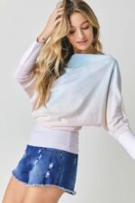 Tie Dye Knit Boatneck Elastic Hem Top - Image 4