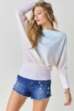 Tie Dye Knit Boatneck Elastic Hem Top - Image 5