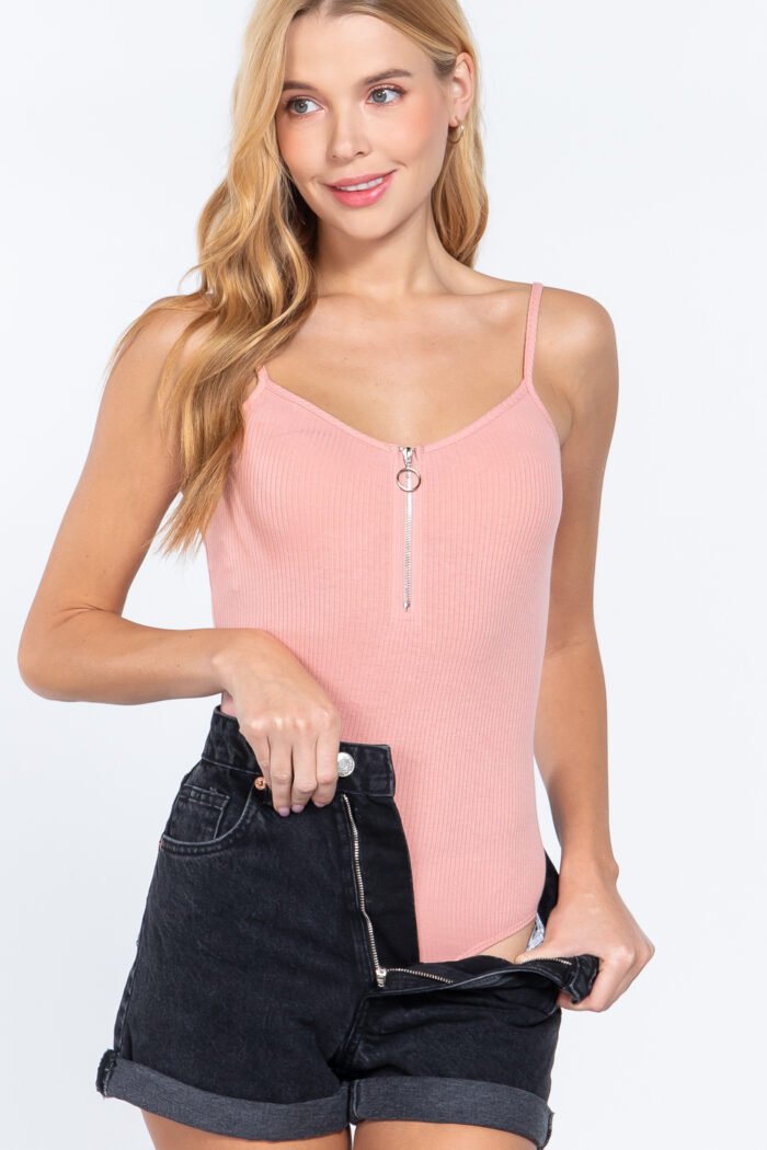 Front zipper rib cami bodysuit