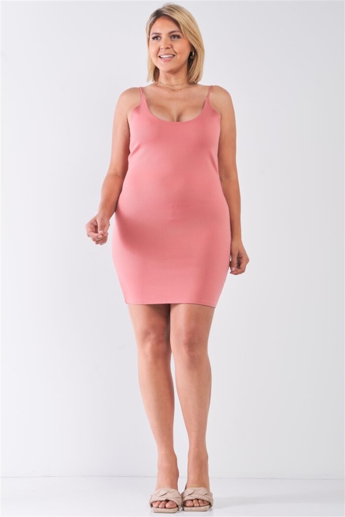 Plus size lite mauve sleeveless scoop neck bodycon cami mini dress