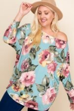 Plus Size Floral Printed Venezia One Shoulder Fashion Top - Image 3