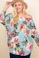 Plus Size Floral Printed Venezia One Shoulder Fashion Top - Image 4