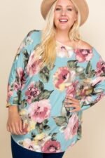 Plus Size Floral Printed Venezia One Shoulder Fashion Top - Image 5