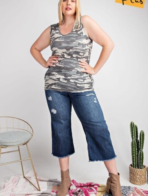 Women’s Rayon Rib Printed Knit Tank Top – Summer Casual