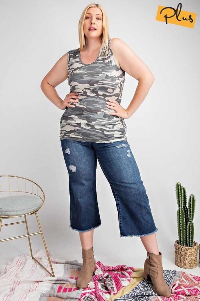 Rayon rib printed knit tank top - image 2