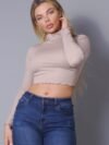 Long Sleeve Purl Edge Layer Crop Top – Chic, Textured, and Stylish Cropped Top in Black, White, and Taupe"