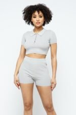 Collar Crop Top + Shorts Set - Image 7