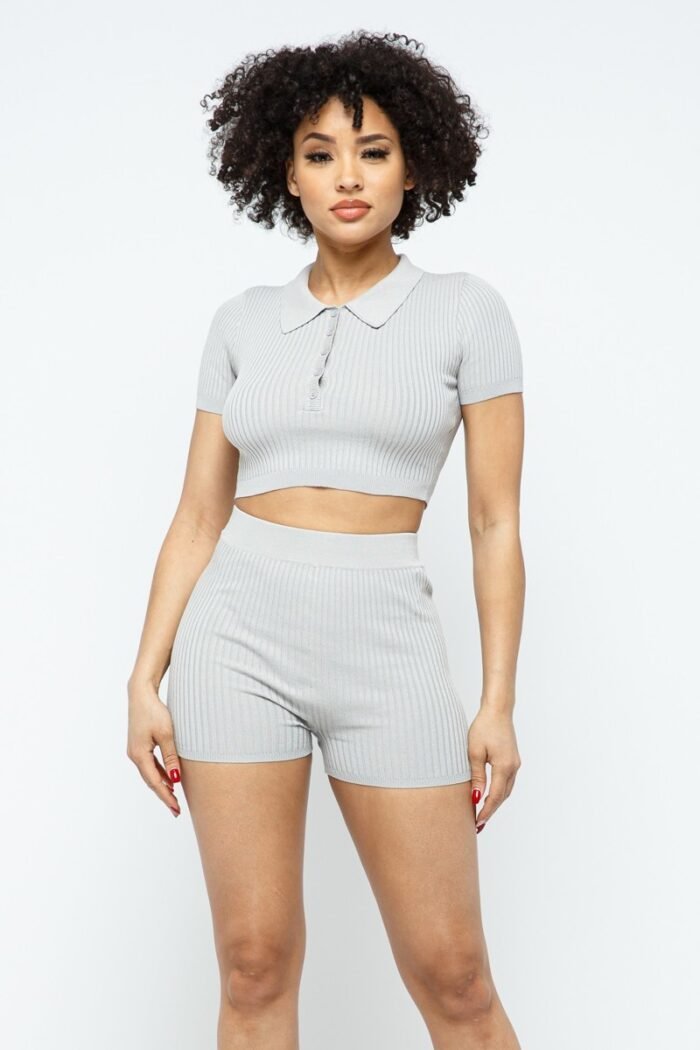 Collar crop top + shorts set - image 7