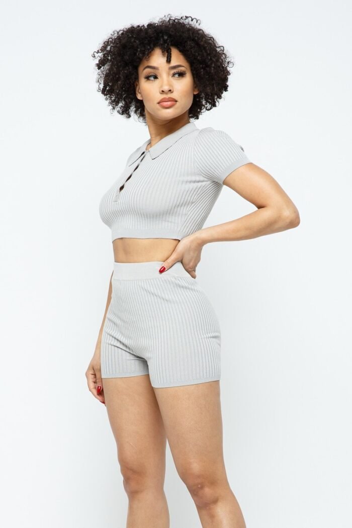 Collar crop top + shorts set - image 9