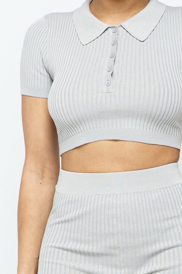 Collar crop top + shorts set - image 11