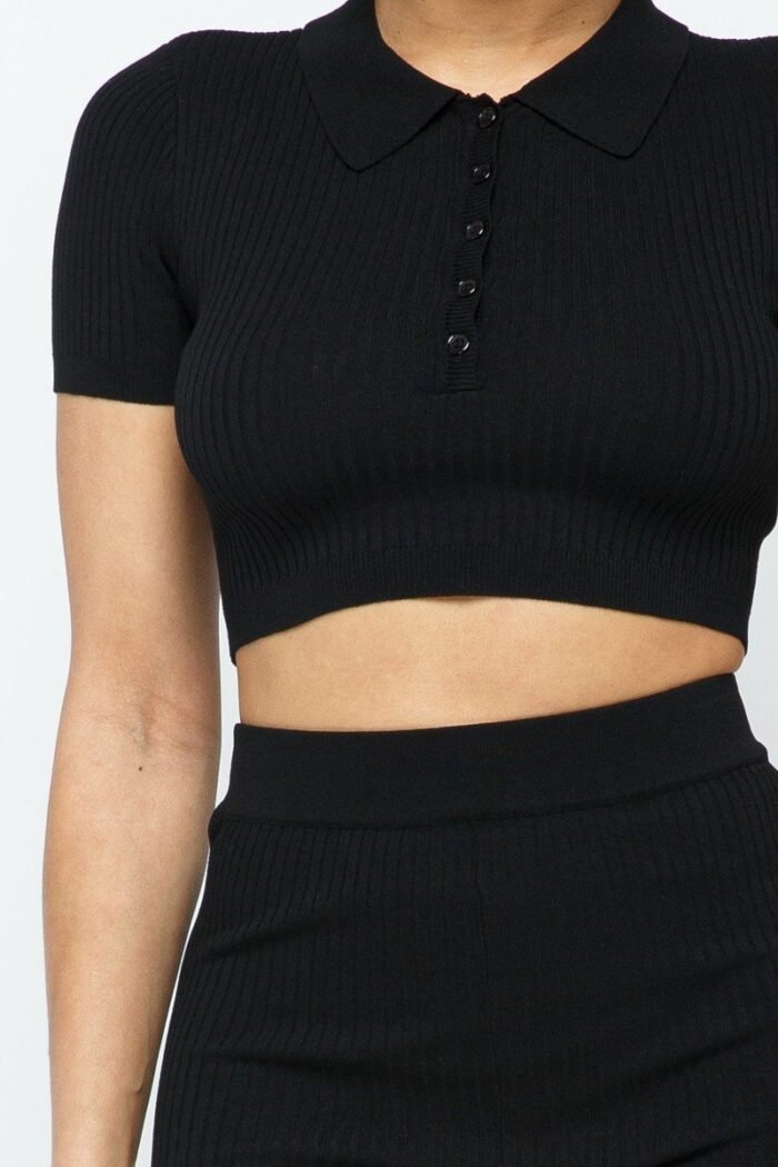 Collar crop top + shorts set - image 6