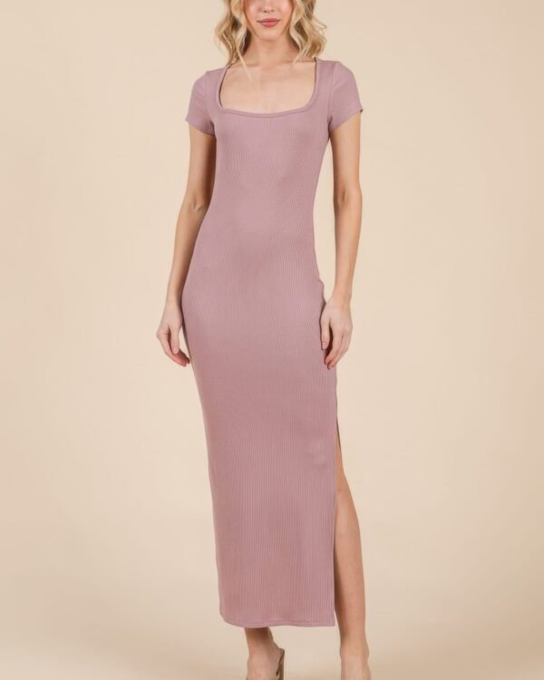 Square Scoop Neck Side Slit Maxi Dress