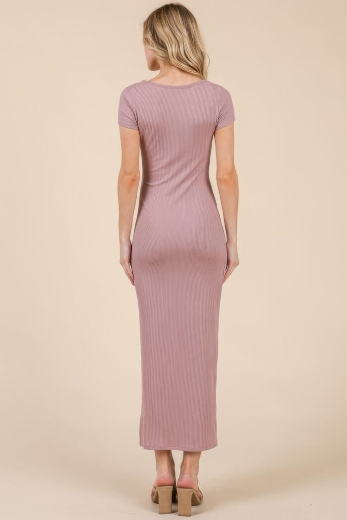 Square scoop neck side slit maxi dress - image 4