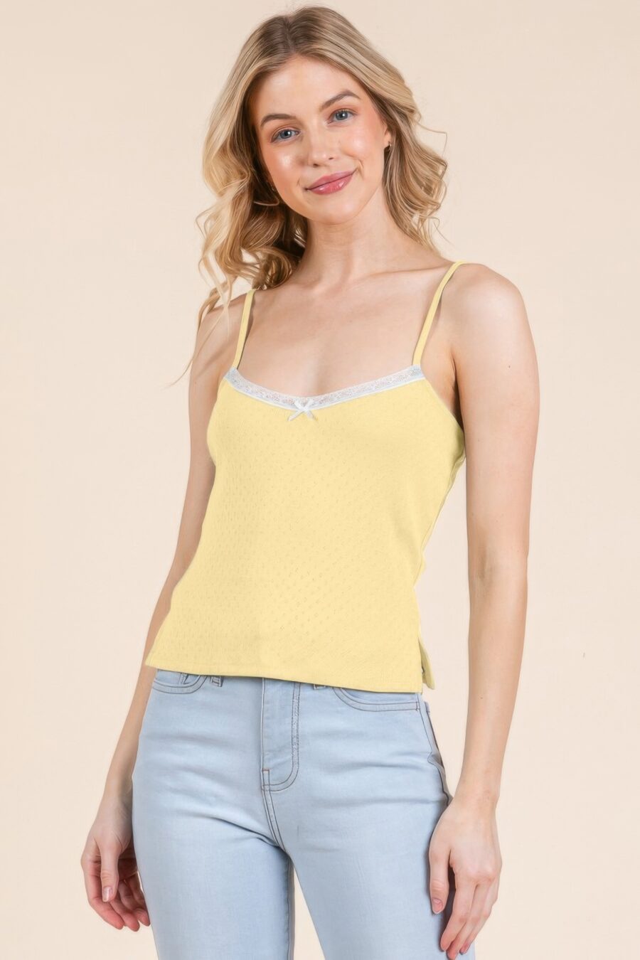 Pointelle w/lace detail cami top