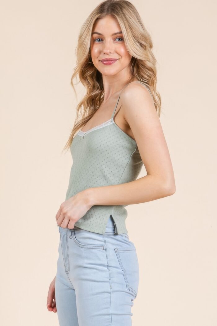 Pointelle w/lace detail cami top