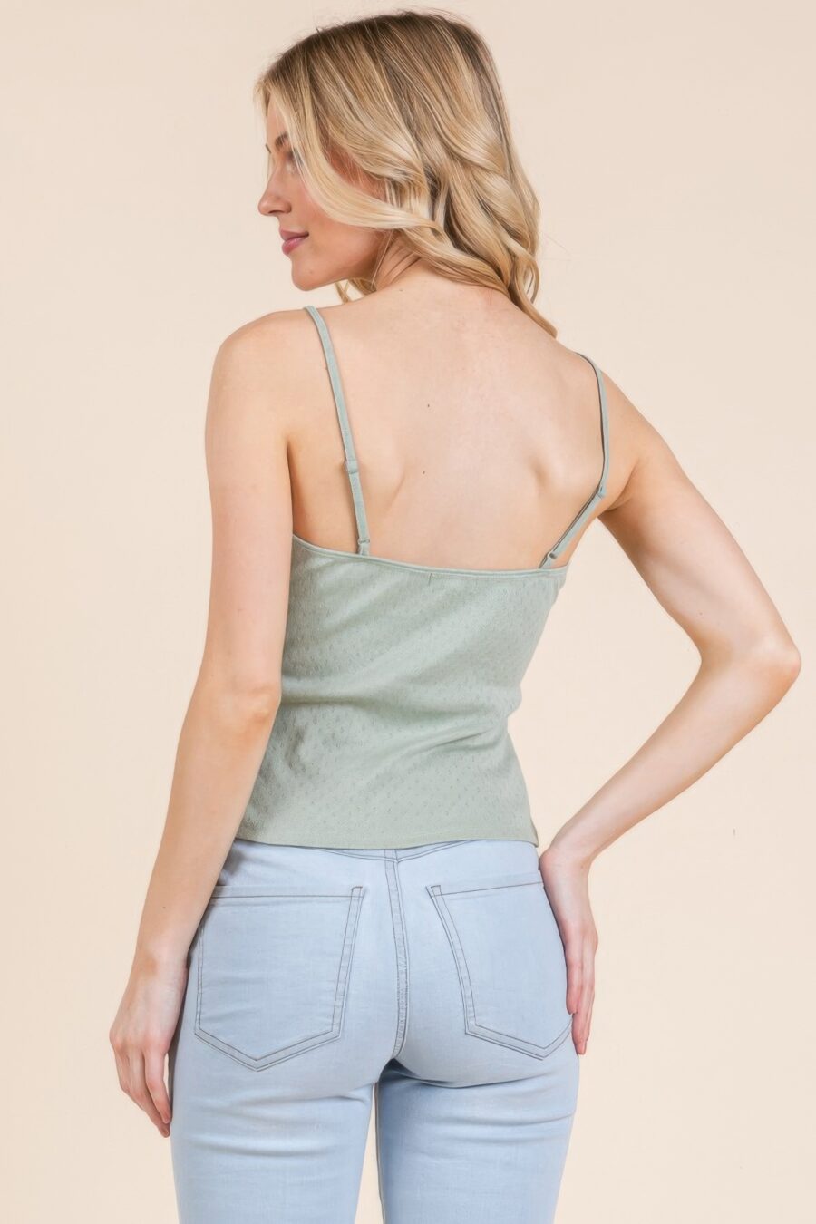 Pointelle w/lace detail cami top