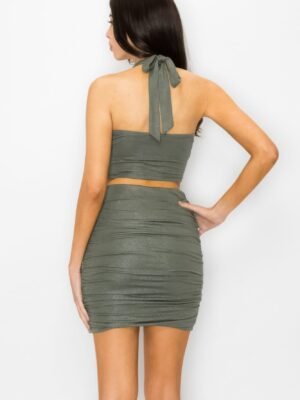 Glittered Tie Top & Ruching Skirts Set Glittered Tie Top & Ruching Skirts Set