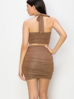 Glittered Tie Top & Ruching Skirts Set Glittered Tie Top & Ruching Skirts Set