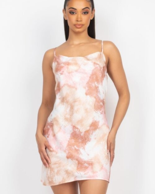 Satin Print Cowl Neck Dress
