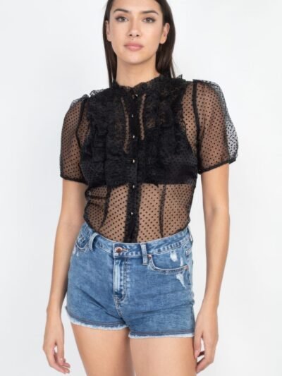 Sheer Ruffle-trim Dot Top