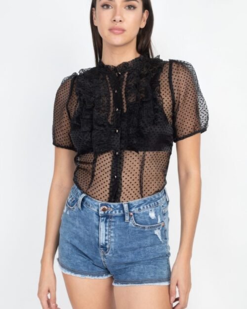 sheer ruffle-trim dot top