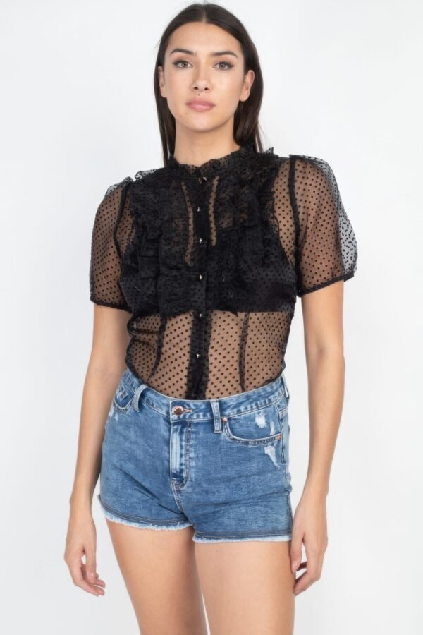 Sheer Ruffle-trim Dot Top