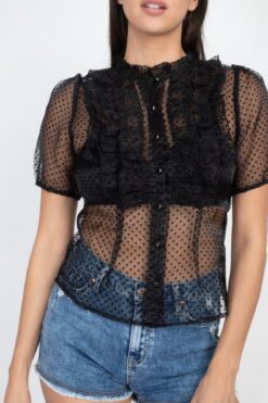 Sheer Ruffle-trim Dot Top
