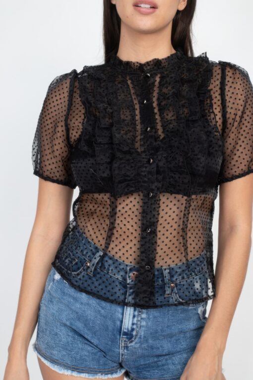 Sheer Ruffle-trim Dot Top - Image 4