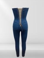 Strapless Denim Jumpsuit With Lace Up Back - Image 5