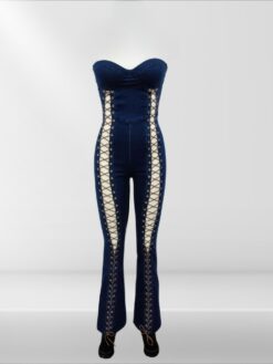 Lace Up Detail Denim Jumpsuit