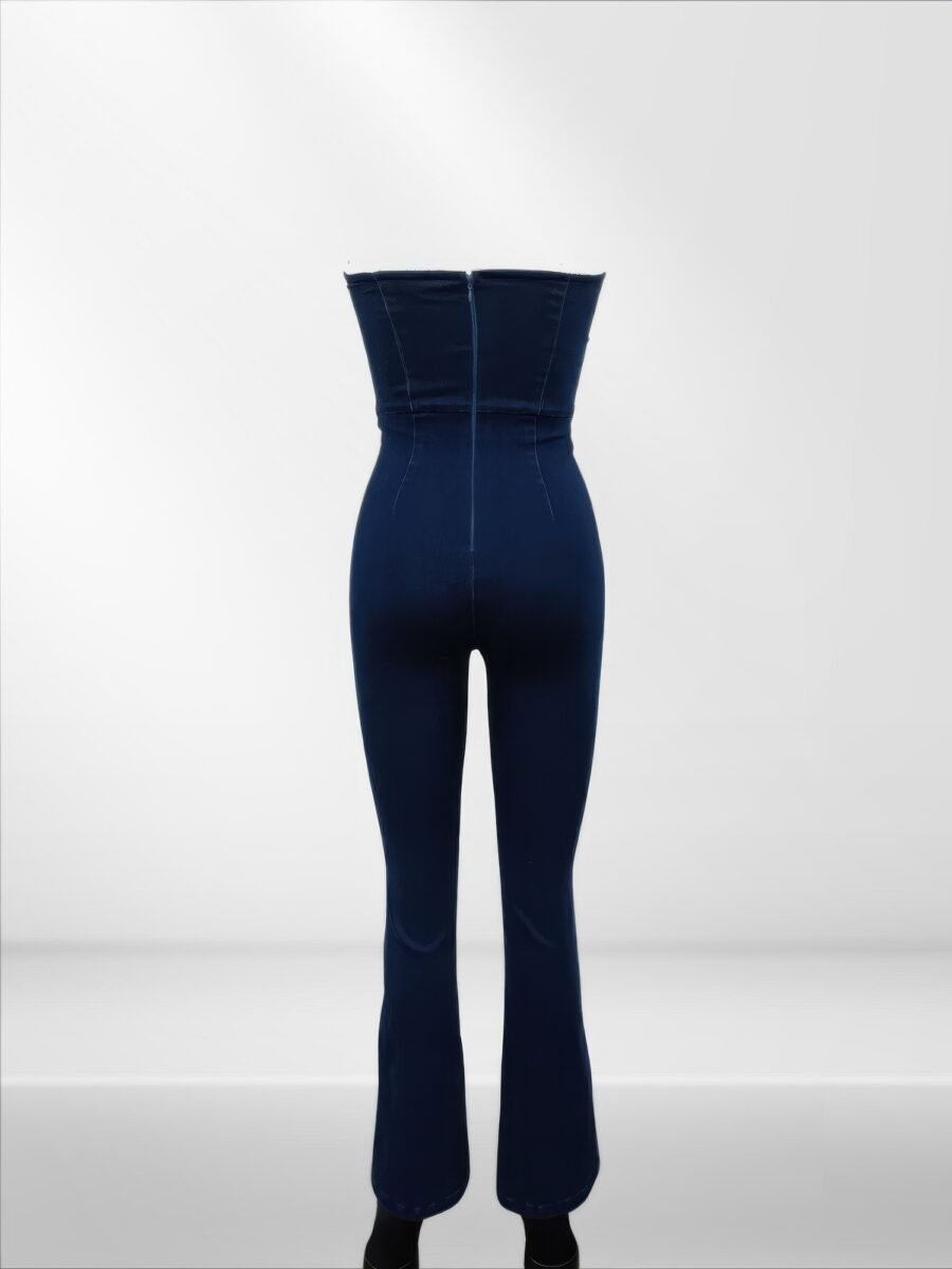 Lace up detail denim jumpsuit