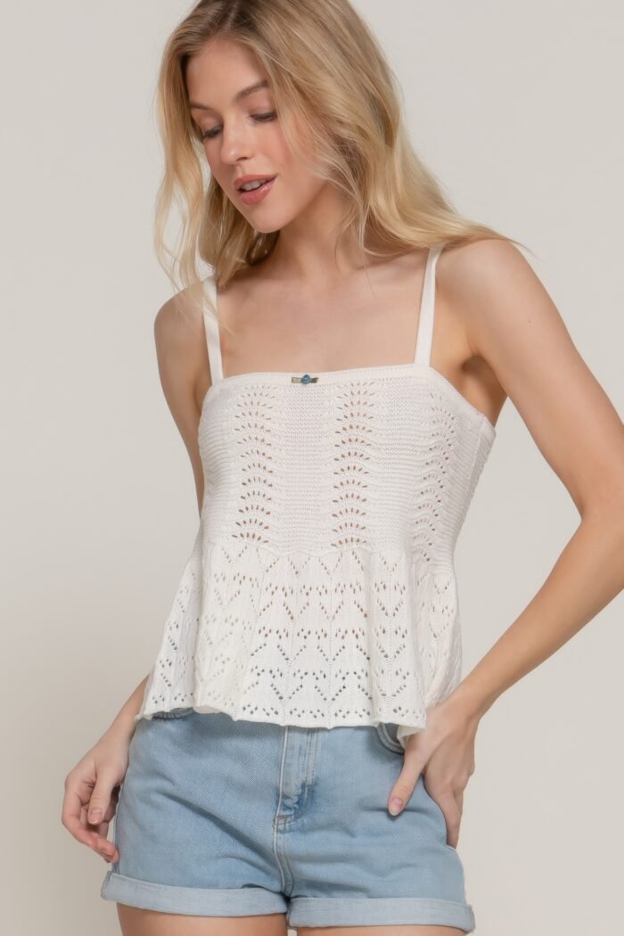 Flower trim detail pointelle spring sweater - image 6