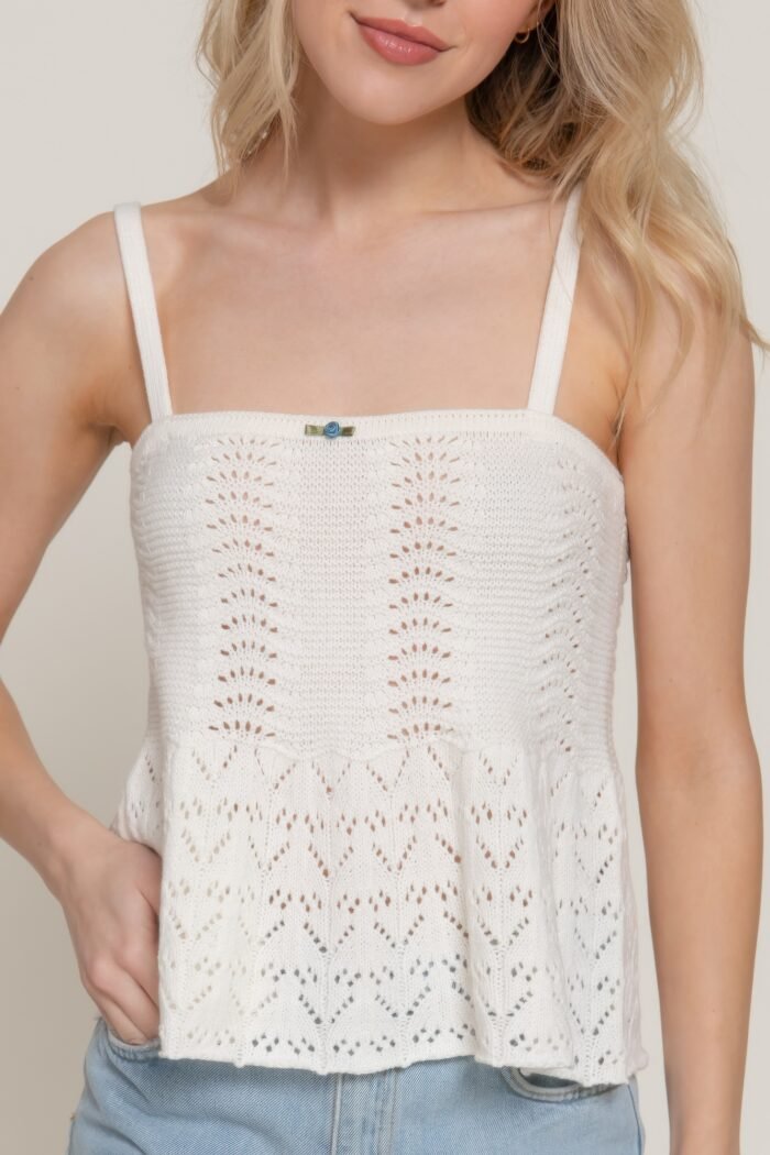 Flower trim detail pointelle spring sweater - image 9