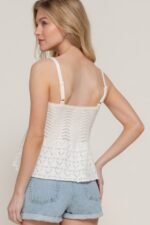 Flower Trim Detail Pointelle Spring Sweater - Image 10