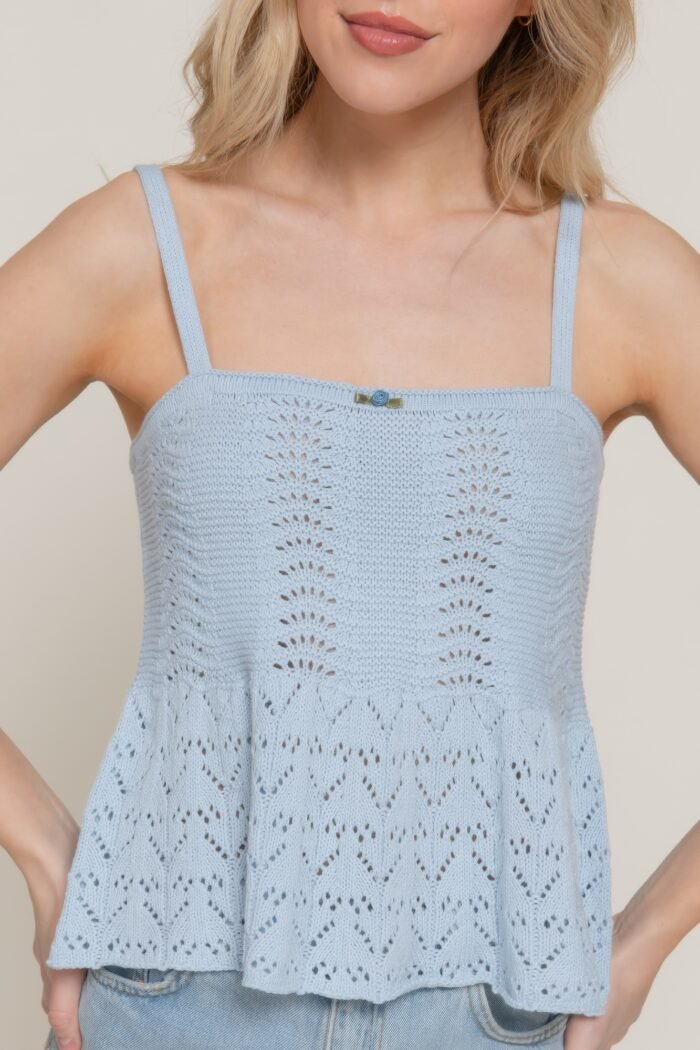 Flower trim detail pointelle spring sweater - image 4
