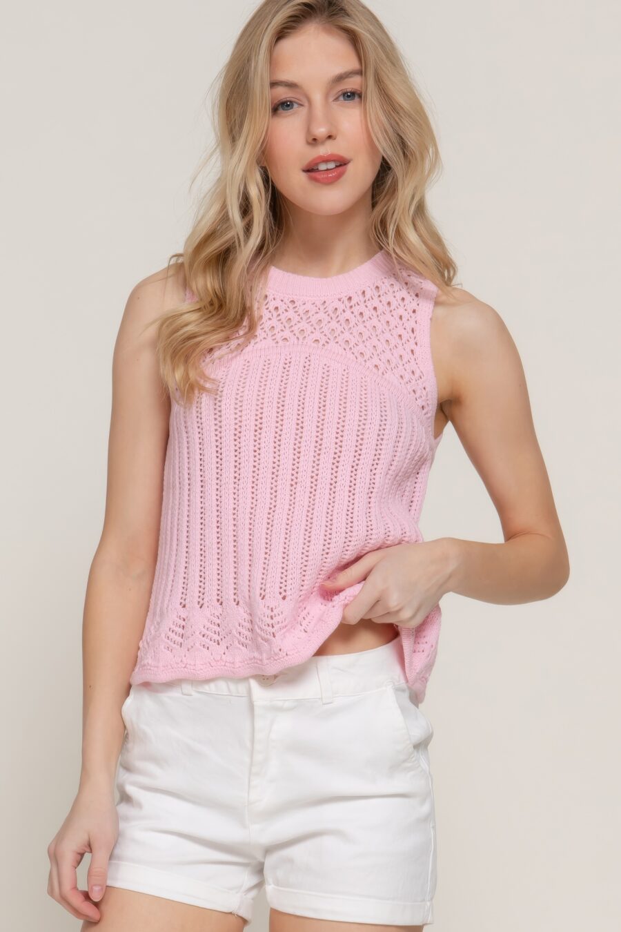 Sleeveless crochet spring sweater