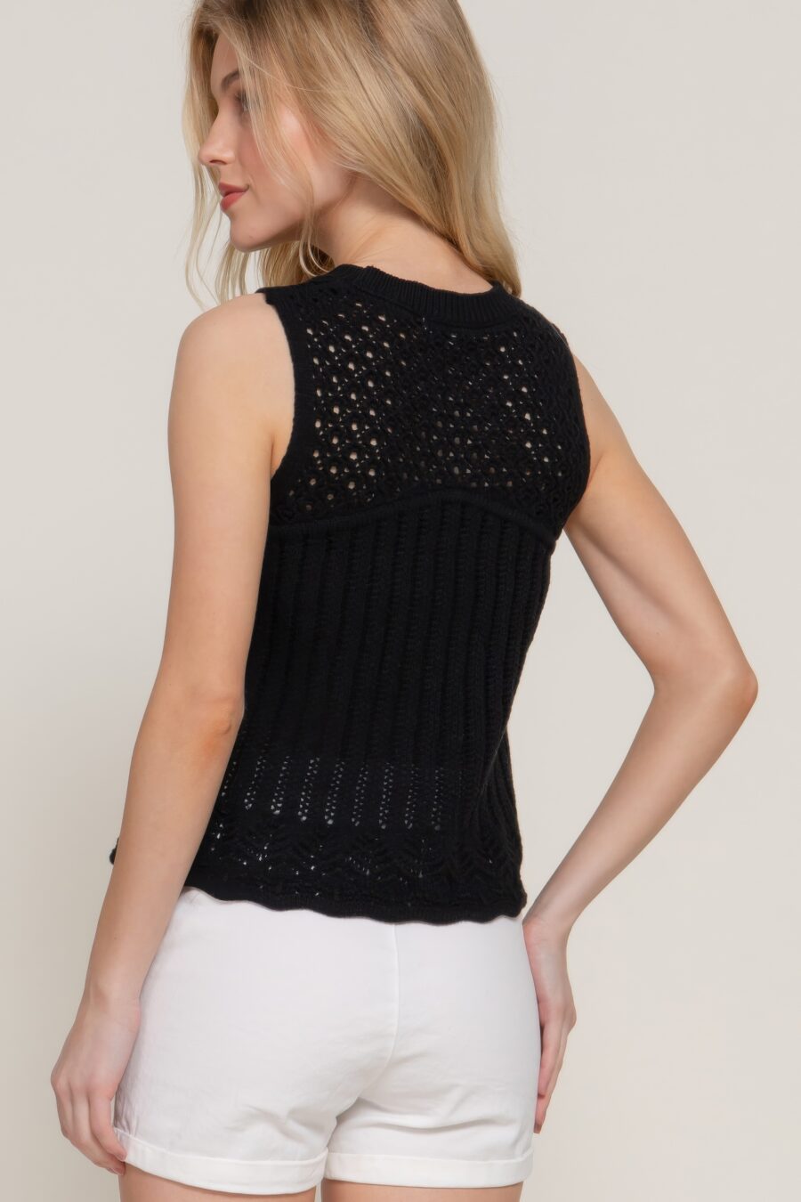 Sleeveless crochet spring sweater